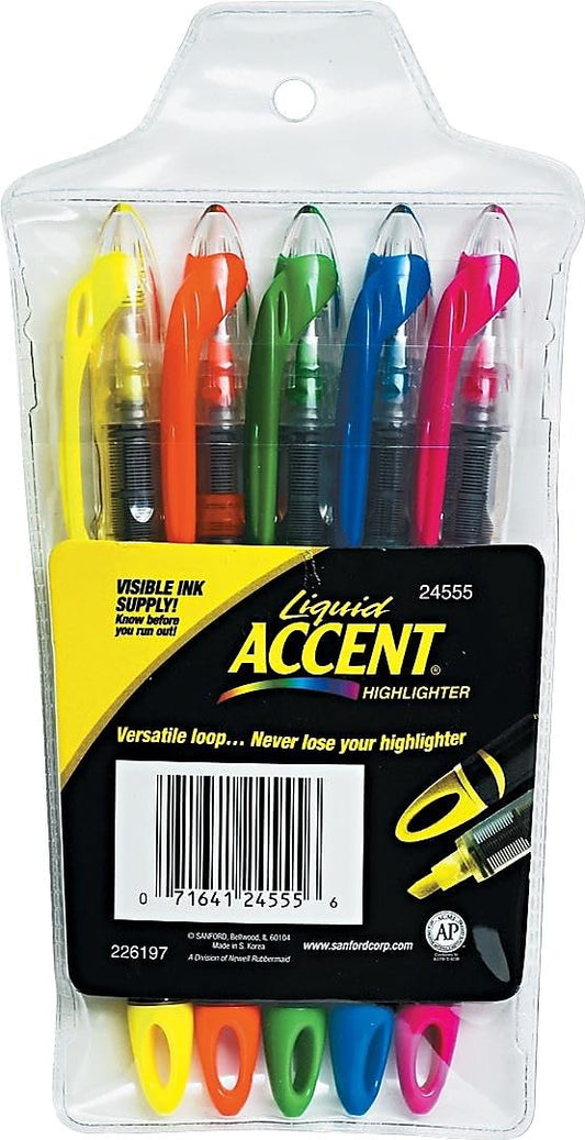 Sharpie Liquid Highlighters, Chisel Tip, Assorted Colors, Color Highlighters Ideal for Back to School and Teacher Supplies, Studying Essentials, 5-Pack